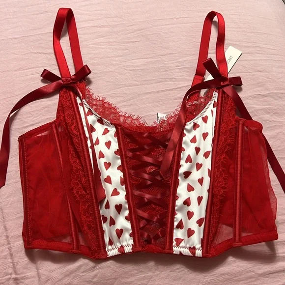 NEW Victorias Secret Dream Angels Valentine's Lace-up Corset Bra Crop Top Heart - Picture 4 of 10